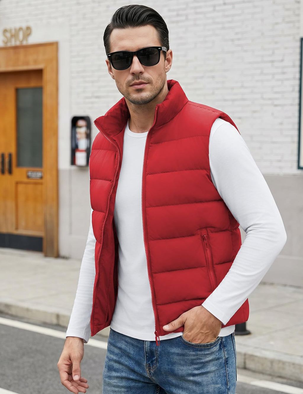 Men's Puffer Vest Casual Sleeveless Outerwear Jacket with 3 Pockets