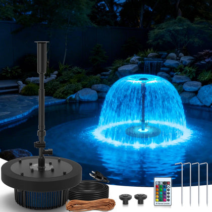 Floating Pond Fountain Pump 35W/660GPH with RGB LED Lights & Filter Sponge
