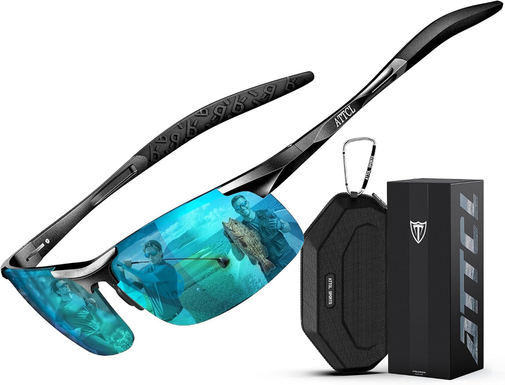 0.9 oz Polarized Sunglasses Men Al-Mg Metal Golf Fishing Sports UV400 | Lightweight Wrap Around Anti Slip Frame