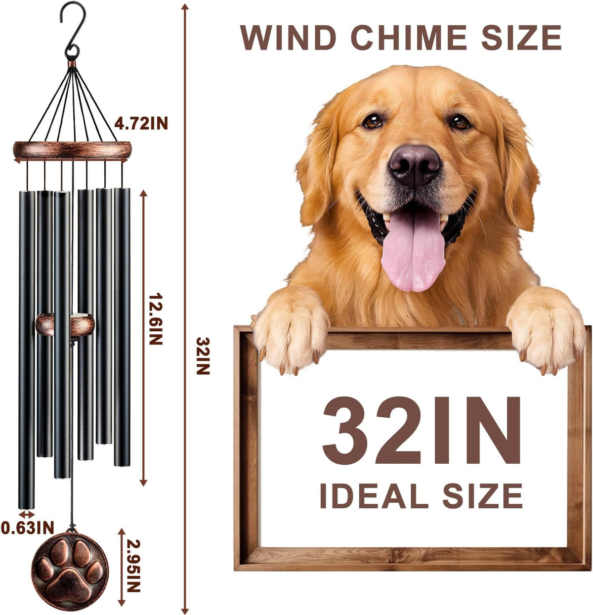Dog Memorial Gifts for Loss of Dog, 32" Pet Memorial Wind Chimes