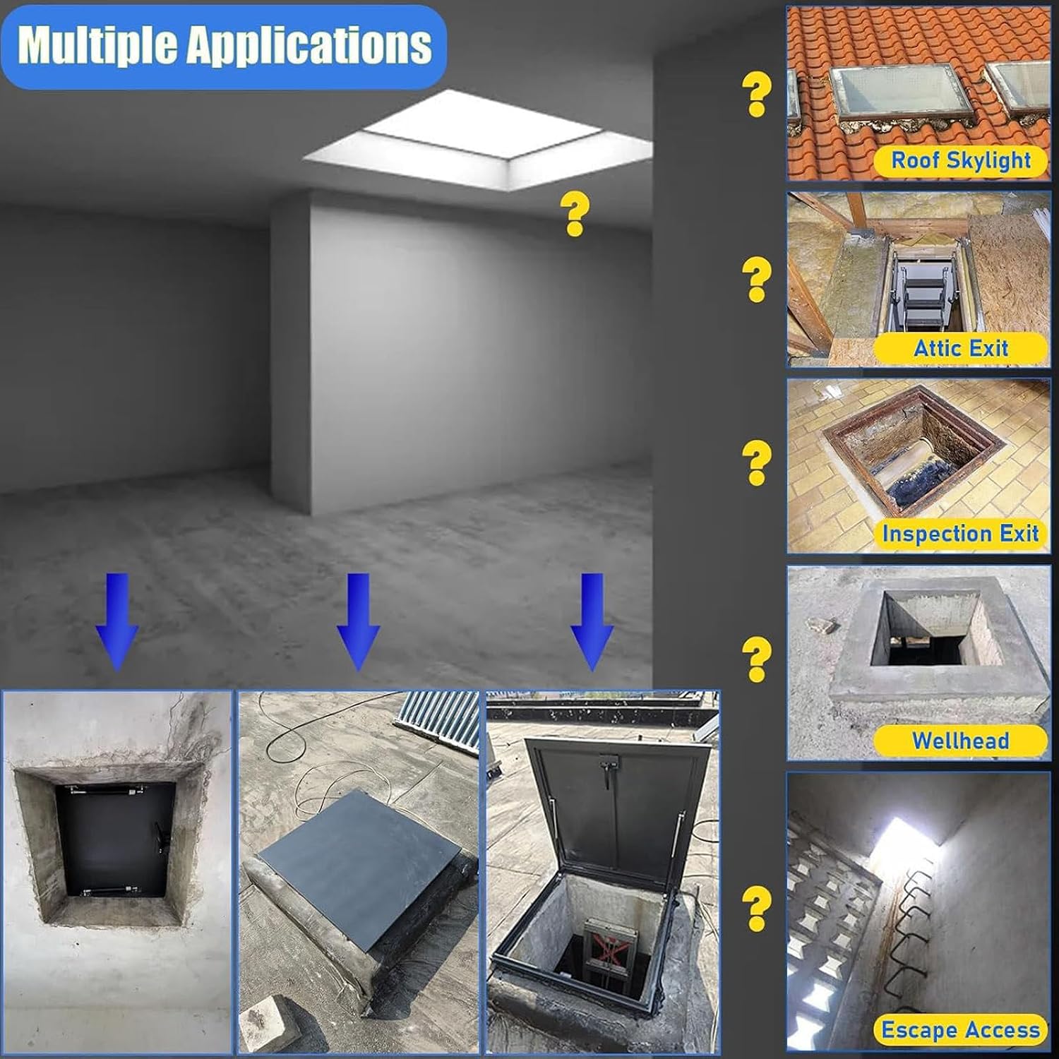 Aluminum Egress Roof Window - Flat Roof Lighting Well with Double-Layer Tempered Glass, Access Hatch for Attic & Sun