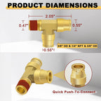 Siptenk 3/8" OD Tube x 1/4" Side NPT Thread Tee Brass Air Line Fittings