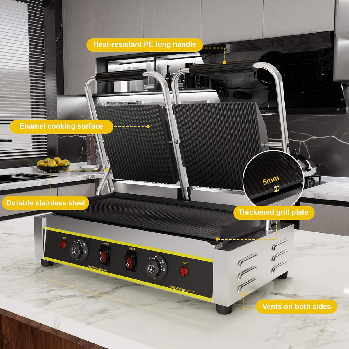 Commercial Panini Press Grill, 3600W Electric Sandwich Panini Maker