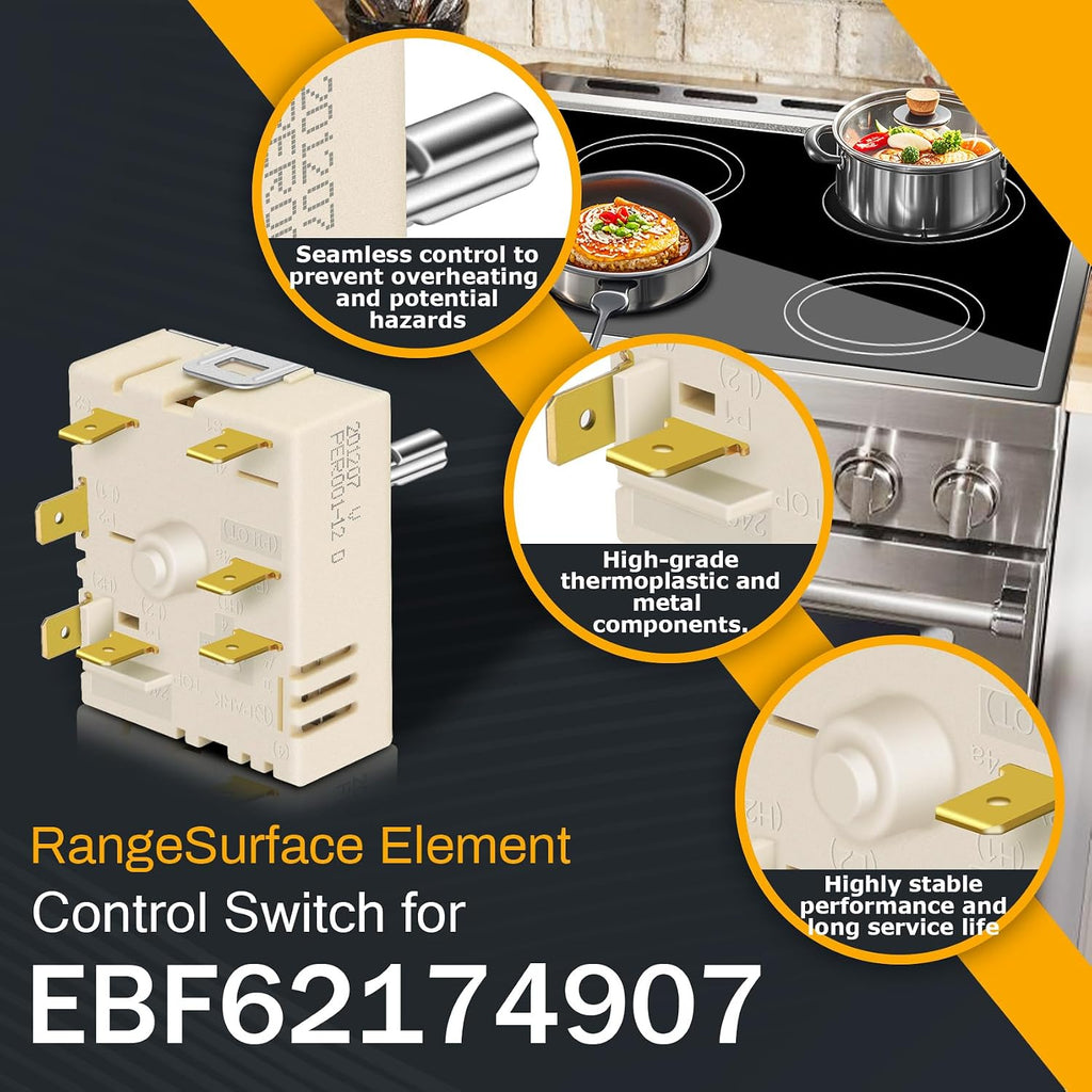 EBF62174907 EBF62174904 EBF62174902 Infinite Switch Compatible with Range Surface Element Control, EBF62174904 Infinite Switch Replaces for PER001-225 D, for Stove Replacement Parts