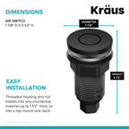 KRAUS Flat-Top Garbage Disposal Air Switch Button in Matte Black, KWDB-20MB – Push Button ONLY