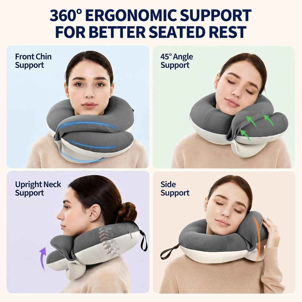 Travel Neck Pillows for Airplanes, Memory Foam 360° Head Support Sleep for Long Flight, Skin-Friendly & Breathable