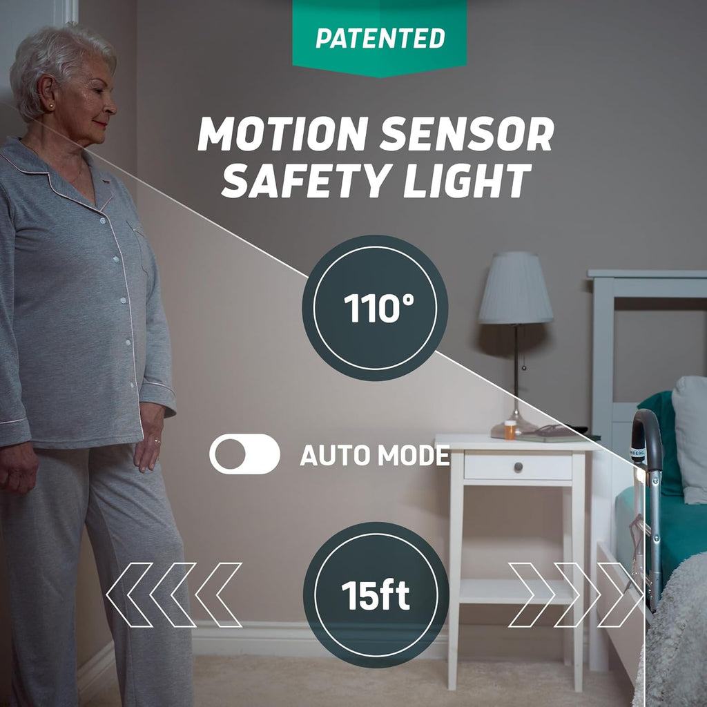 Bed Assist Rail for Seniors with Motion-Activated Light & Non-Slip Grab Bar - Easy to Install Bed Rails for Elderly