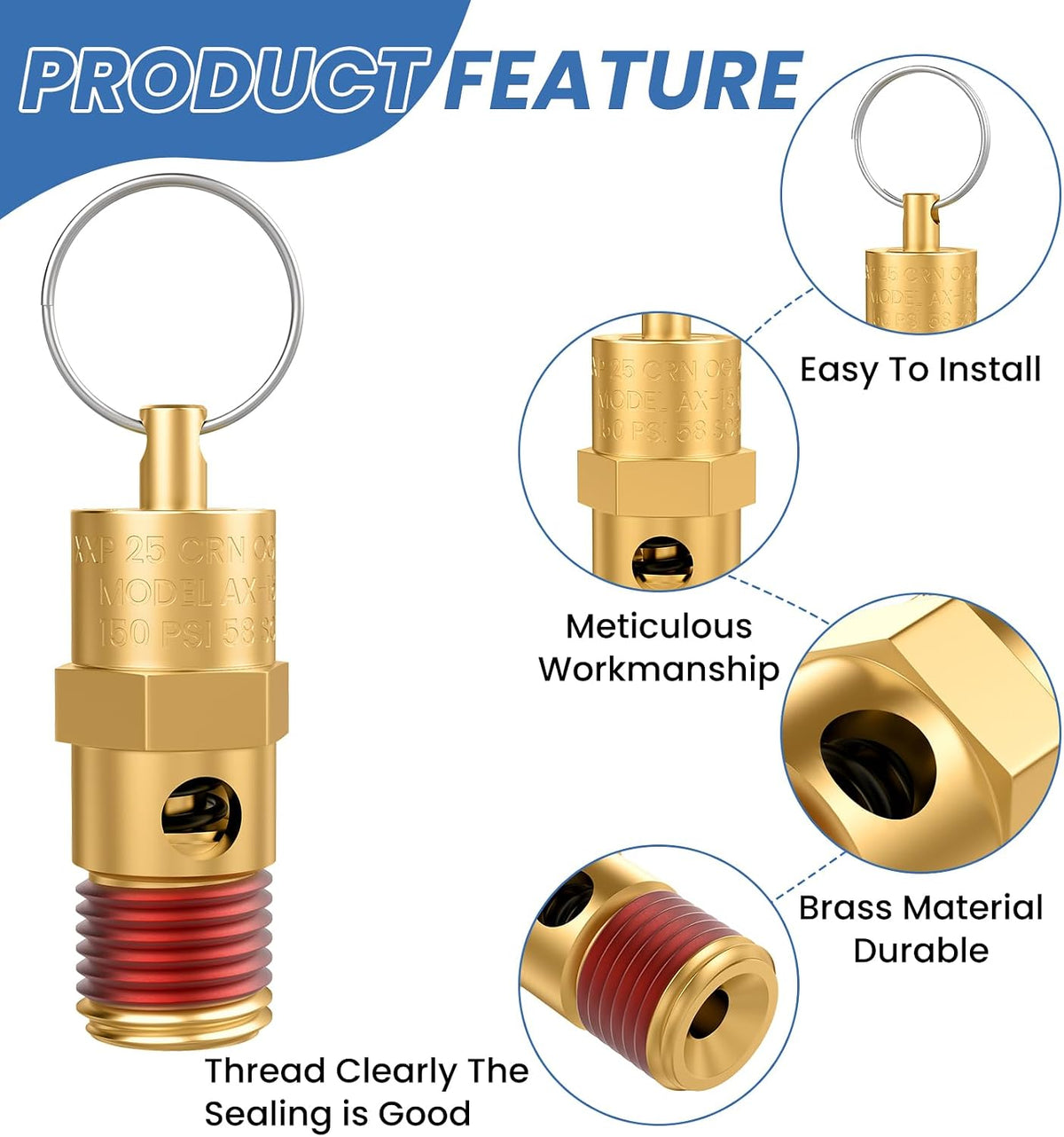 1/4" Male NPT Brass Safety Valve, 1 Pack
