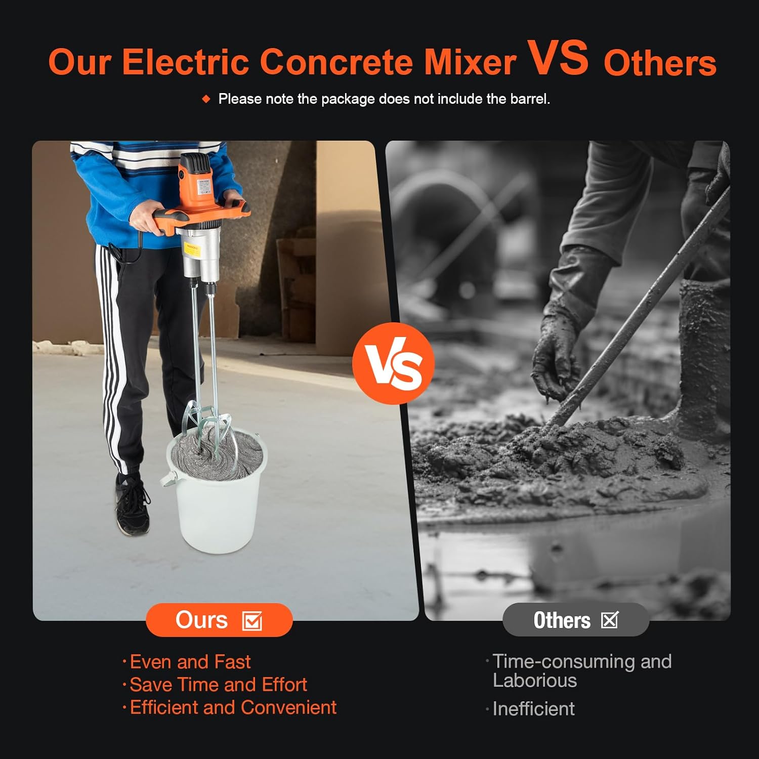 Cement Mixer, Electric Concrete Mixer with Two Rods, 1800W Electric Mortar Mixer, 110V Portable Cement Mortar Mixer