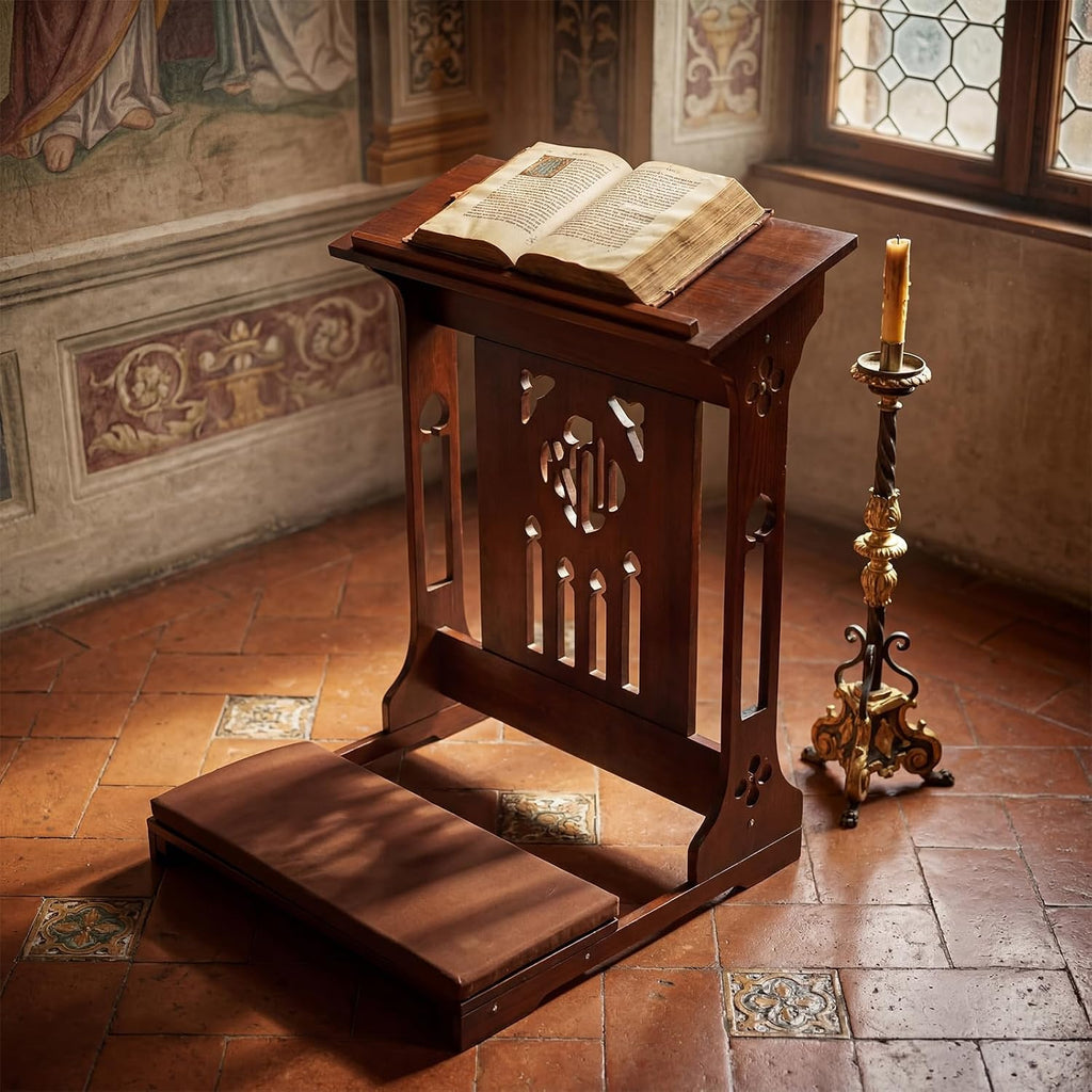 Florentine Prayer Bench Kneeler Church Prayer Bench Stool with Shelf and Cushion Prayers Kneeler for Home Church