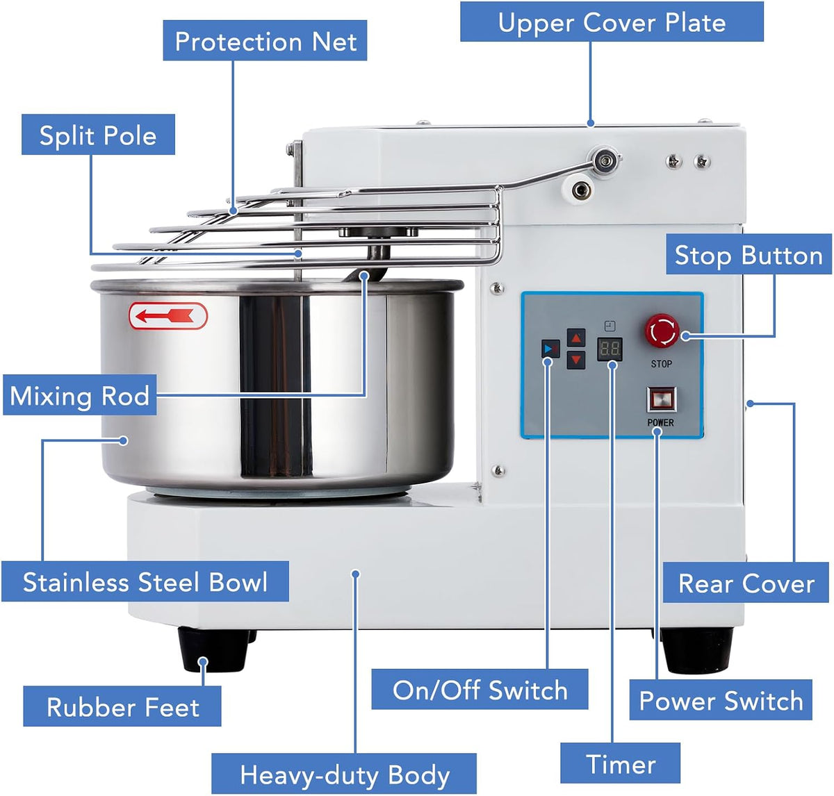 10.5Qt Commercial Food Mixer, Touch Screen, 650W, Dual Rotating