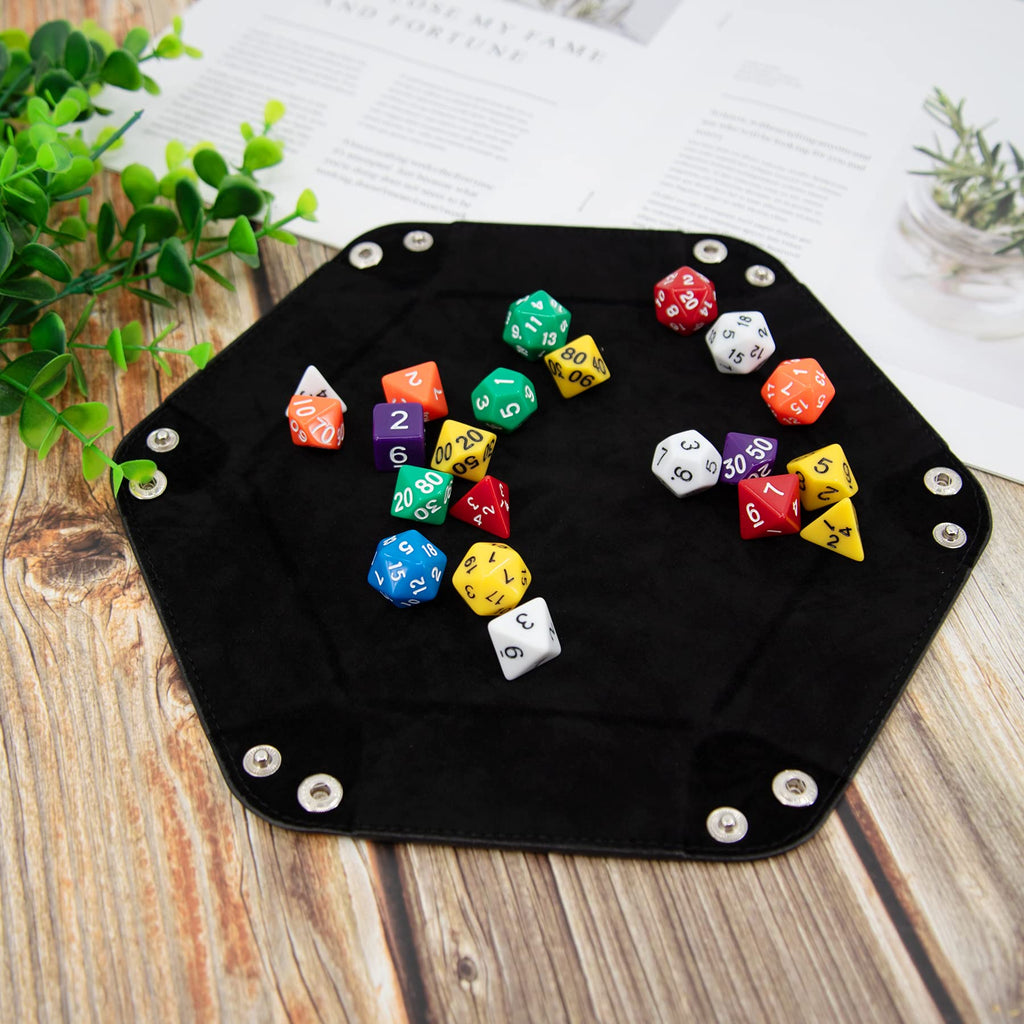 2 Pcs Dice Tray PU Leather Dice Trays Folding Hexagon Dices Holder
