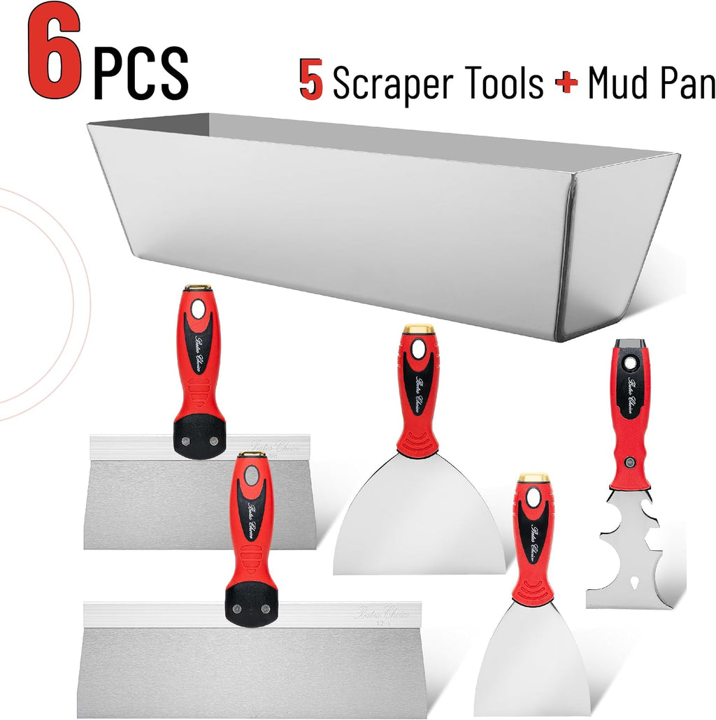 Bates Drywall Knife Set - 6pcs, Finishing Tools with Mud Pan & Spackle Knives