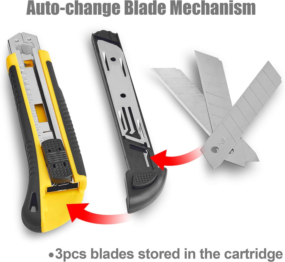 Utility Knife, Box Cutter Retractable,3 Pcs Blades Inside, 1-Pack