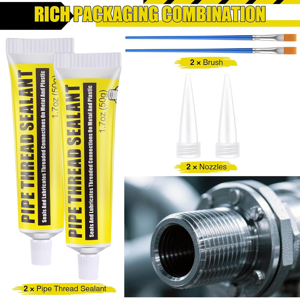 2 Pcs Soft Set Pipe Thread Sealant, 1-3/4 Ounce Non Hardening Paste with 2 Brush for Metal & Plastic Leak Proof, Temp