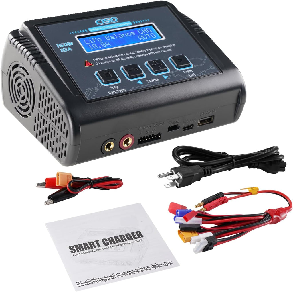 Lipo Battery Charger, 1-6S Balance Charger Discharge 150W 10A AC/DC for Li-Po Li-Hv Ion Fe NiMH NiCd Pb Hobby