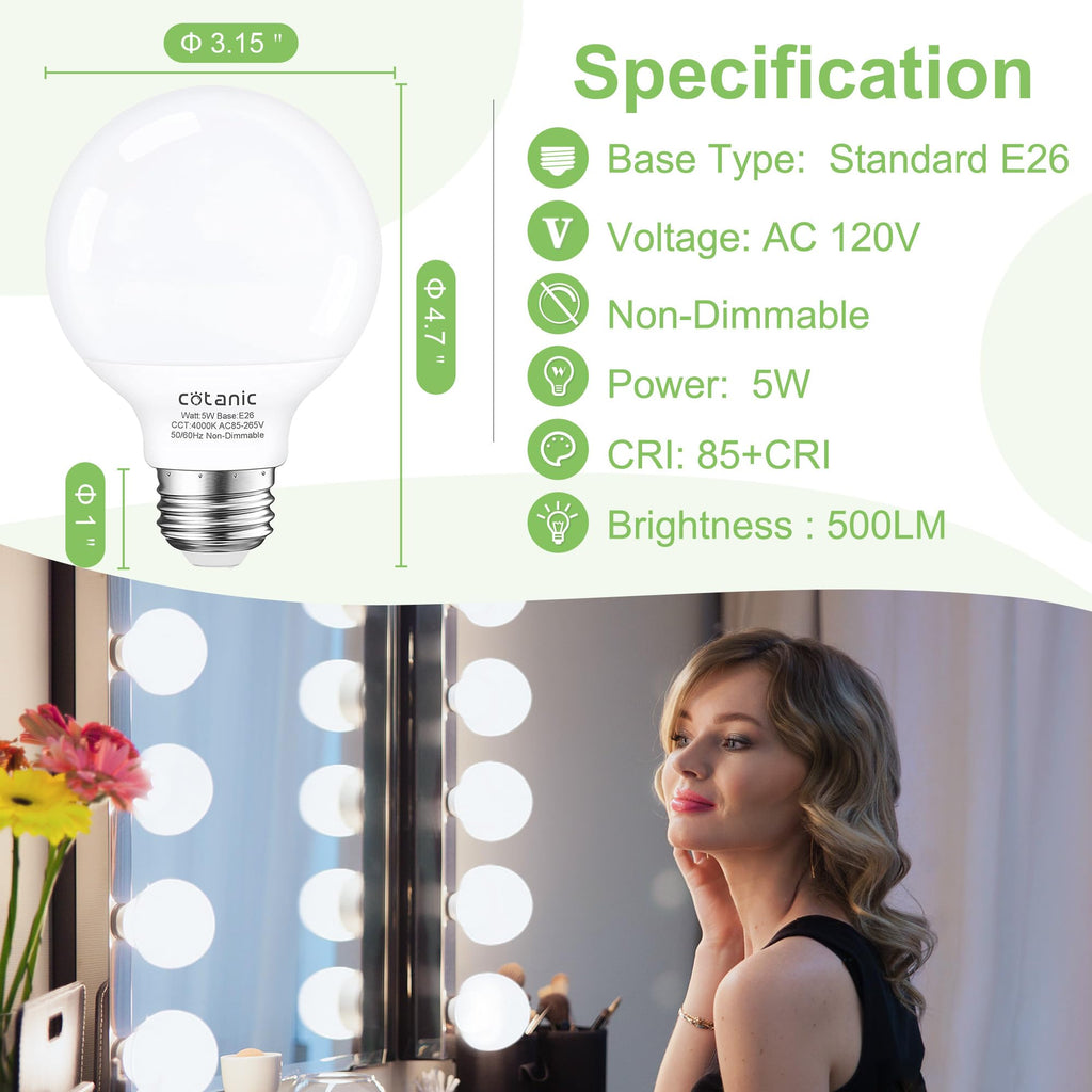 G25 LED Globe Light Bulbs 4000K Daylight E26 Base 60W Equivalent