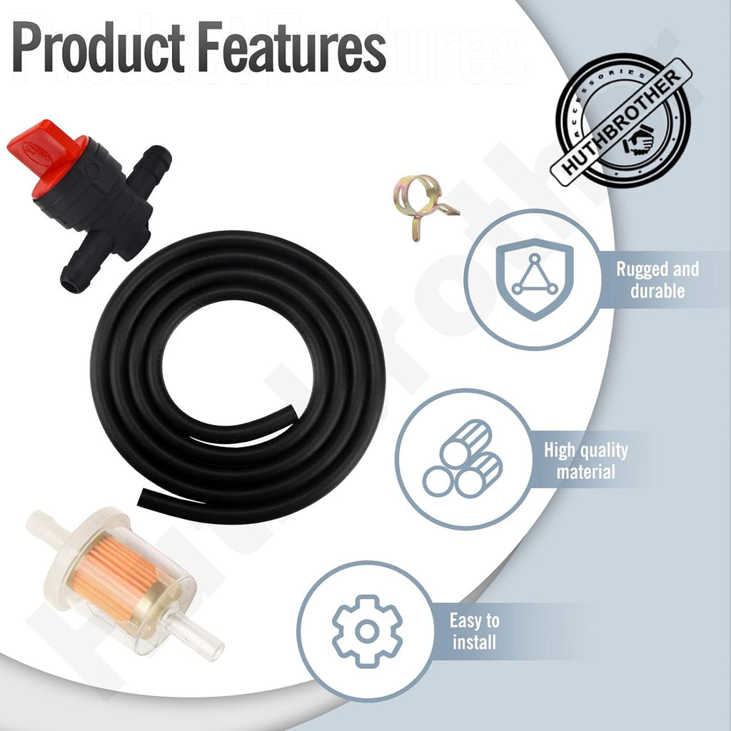 Lawn Mower Fuel Line 6-Foot 1/4 Inch ID Fuel Line Set + 2 Pcs 5/16 Inch Fuel Filters + 10 Pcs 2/5" ID Hose Clamps +2 Pcs 1/4 698183 Fuel Shut -by HuthBrother, for Kawasaki Kohler Mowers Engines