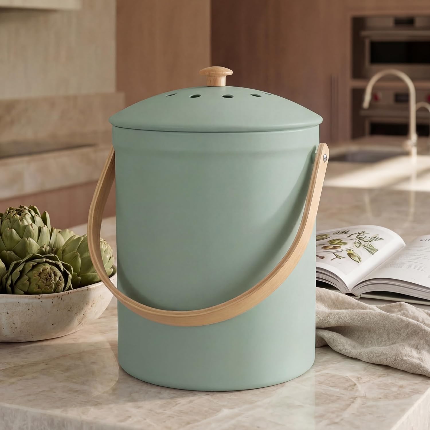 Beautiful Kitchen Compost Bin with Smell Proof Lid - Rust Proof and Odorless Compost Bucket for Your Countertop with
