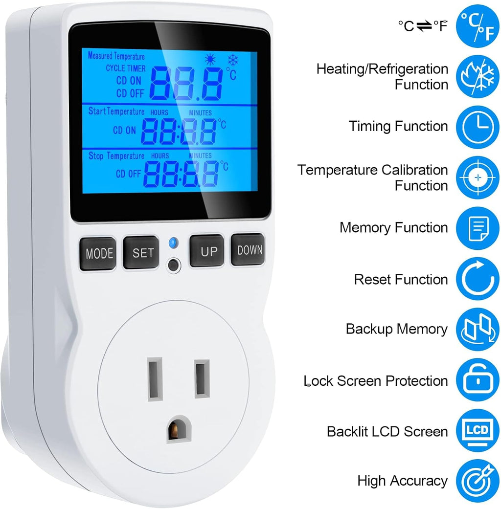 Digital Temperature Controller Thermostat Timer - Reptile Thermostat Controller Day Night Timer 1800W 120V 15A