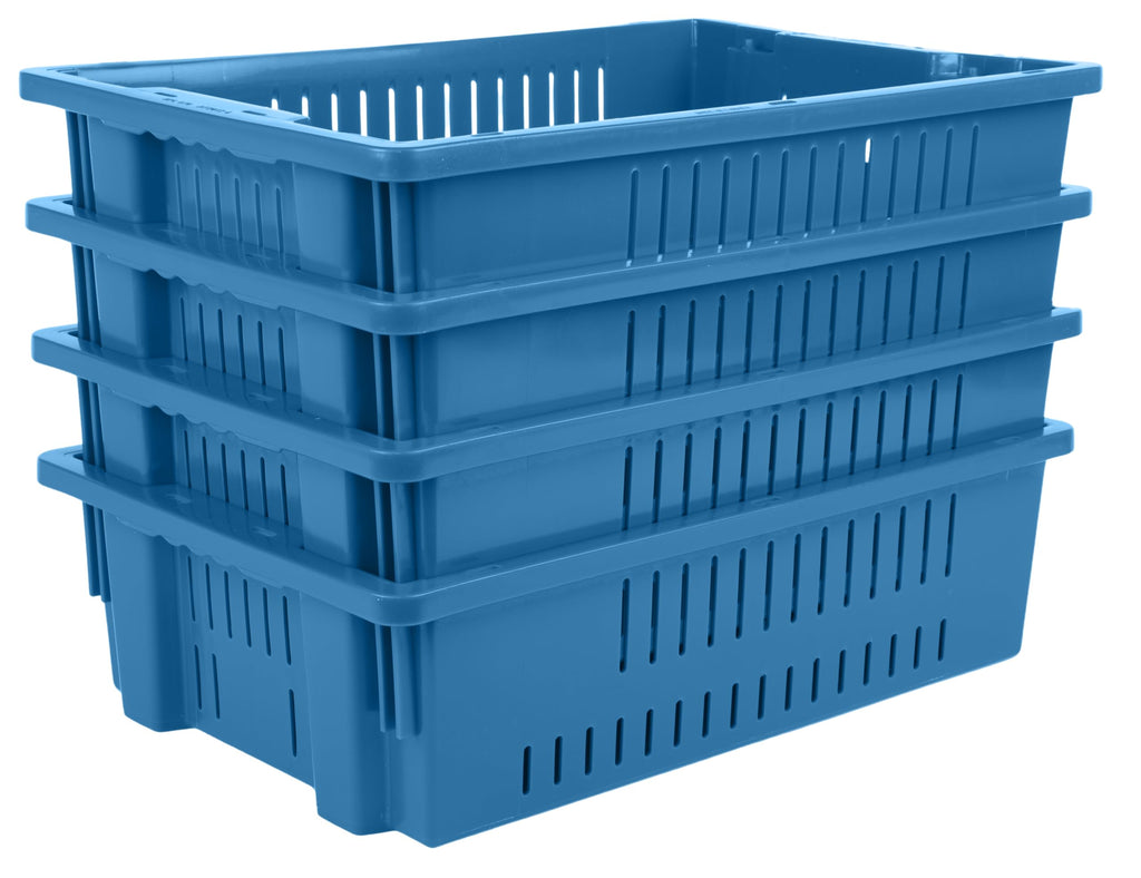 Hudson Exchange 20 x 13 x 5.6" (4 Pack, 4.5 Gallon) Agricultural Nest and Stack Vented Crate Handled Storage