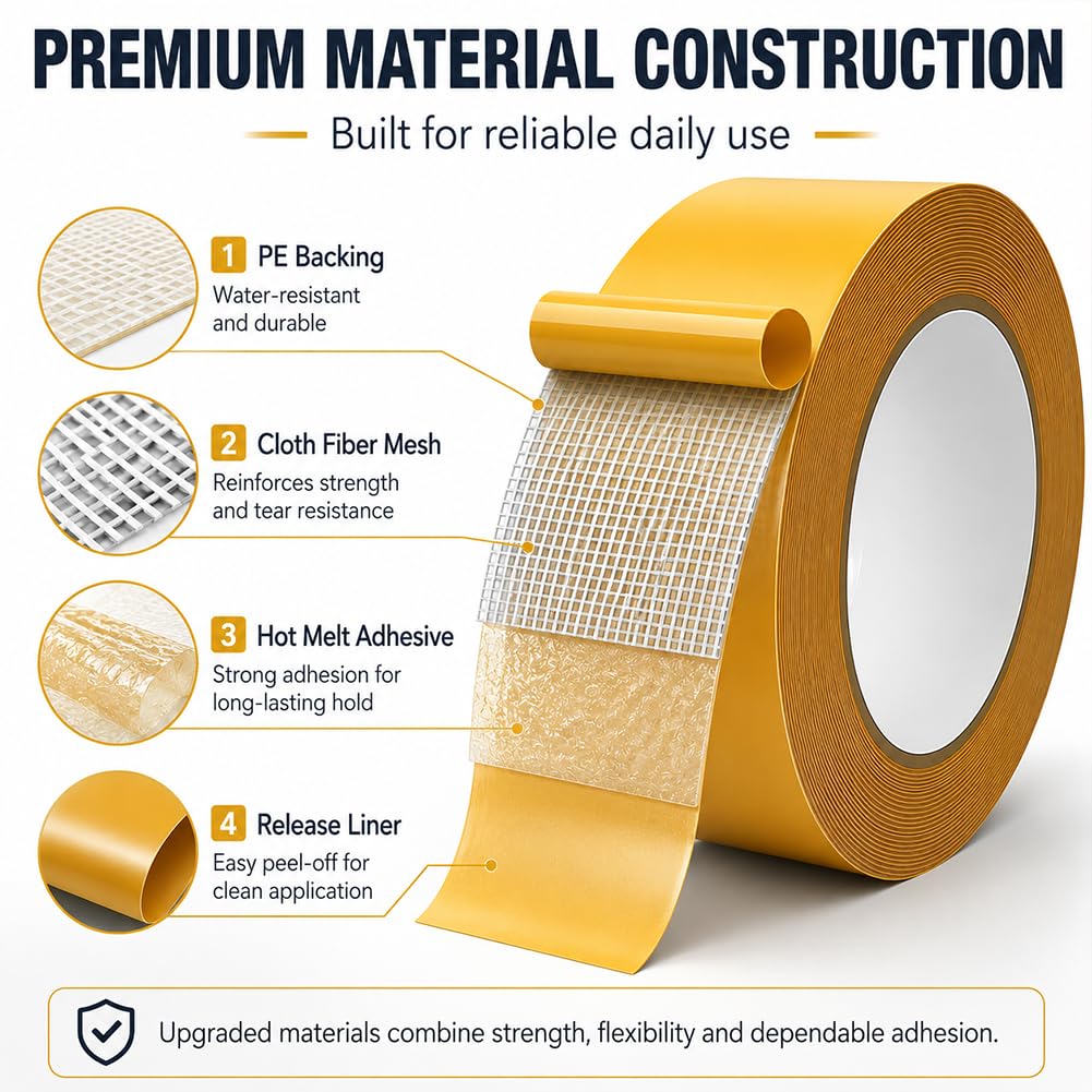 High Tack Double Sided Mesh Tape,Grid Double-Sided Tape, 1.96" x 66 FT