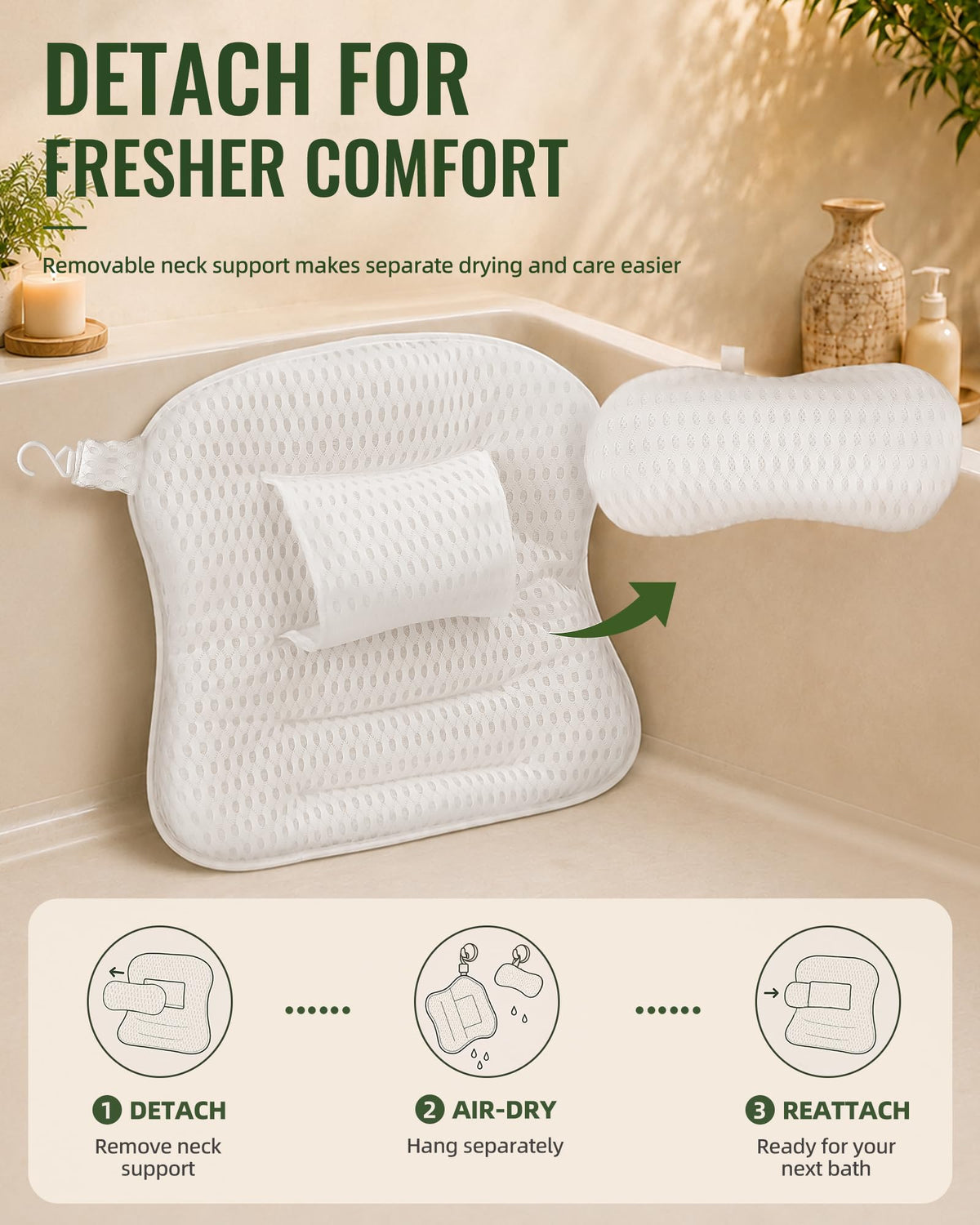 Bath Pillow for Tub, Bathtub Pillow for Head & Neck Support