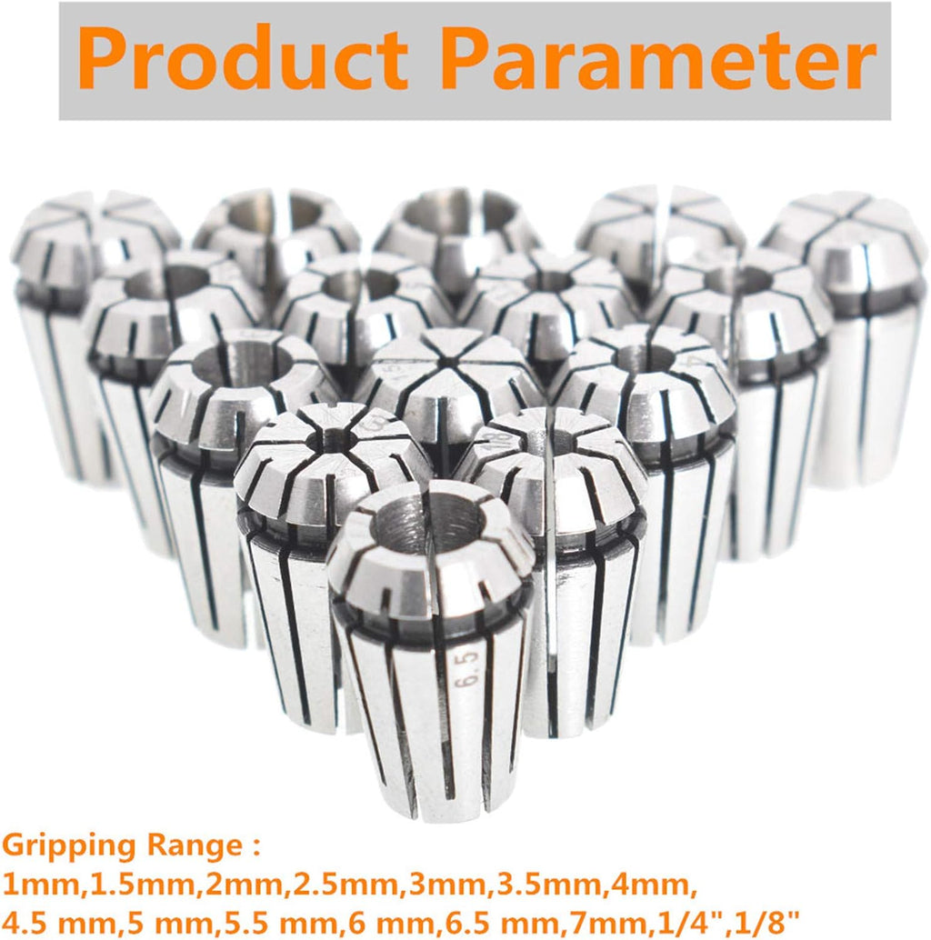 findmall 15Pcs ER11 Accuracy Spring Collet Set 1-7MM and 1/8,1/4-Inch