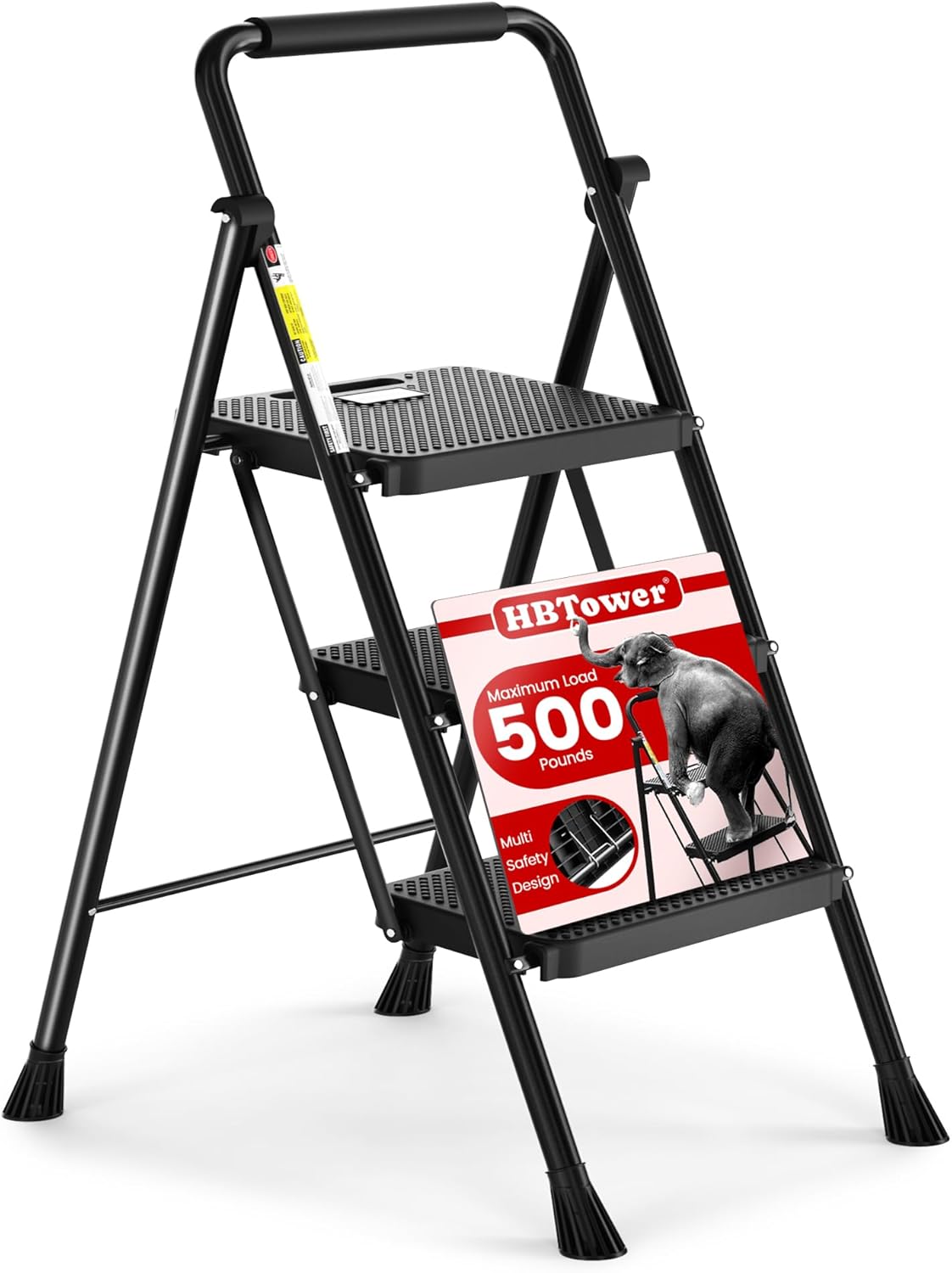 Step Ladder, Folding Step Stool with Wide Anti-Slip Pedal, Sturdy Steel Ladder, Convenient Handrail, Lightweight