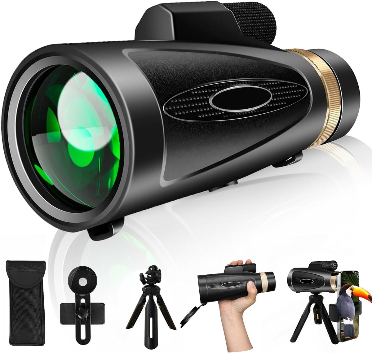 Monocular Telescope 12X60 HD High Power with Smartphone Adapter Tripod Larger Vision Monoculars for Adults with BAK4