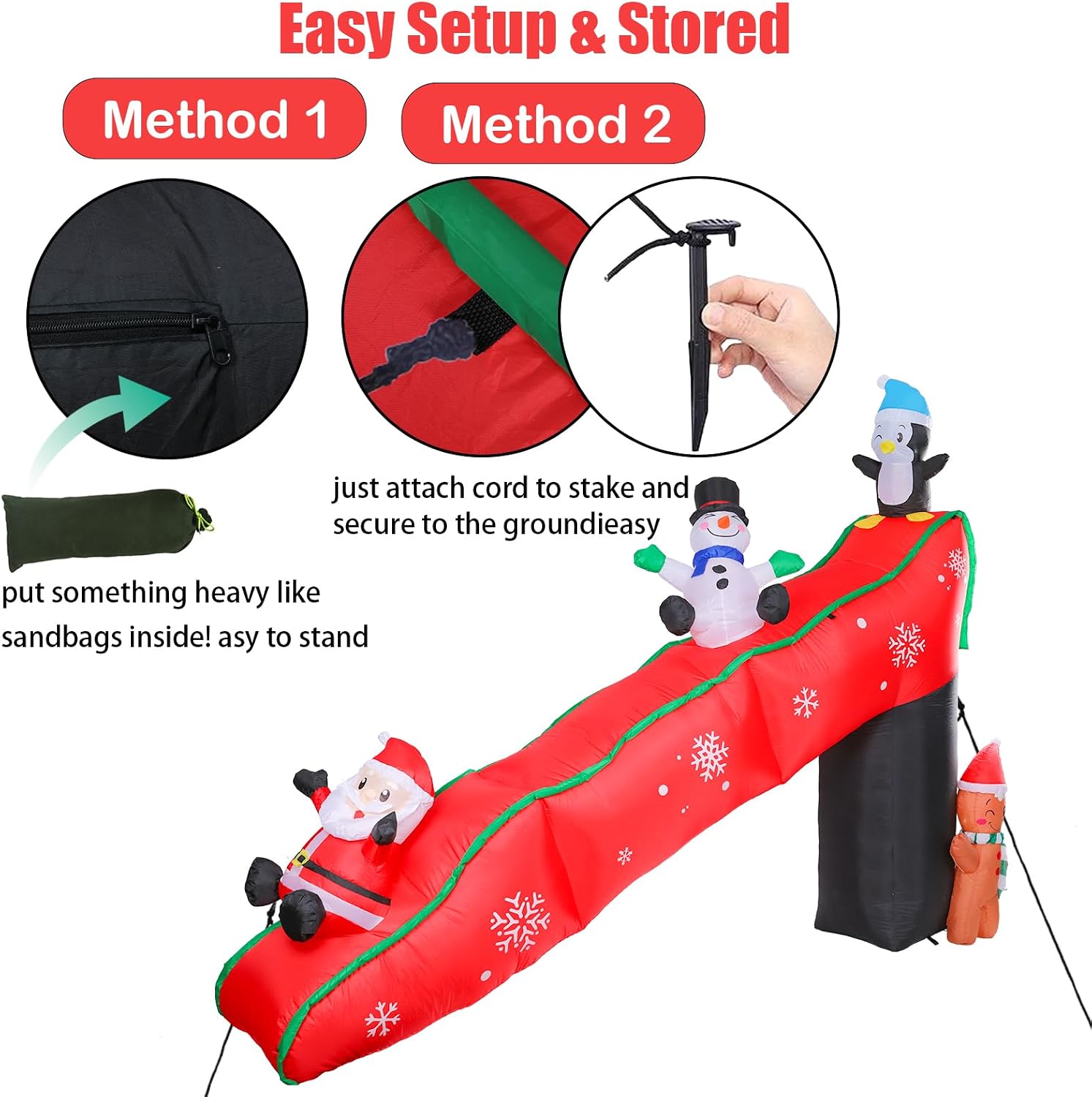 Christmas Inflatables Outdoor Decorations, 9.7FT Snowy Slide with Santa, Snowman, Penguin, Gingerbread Man, Animated