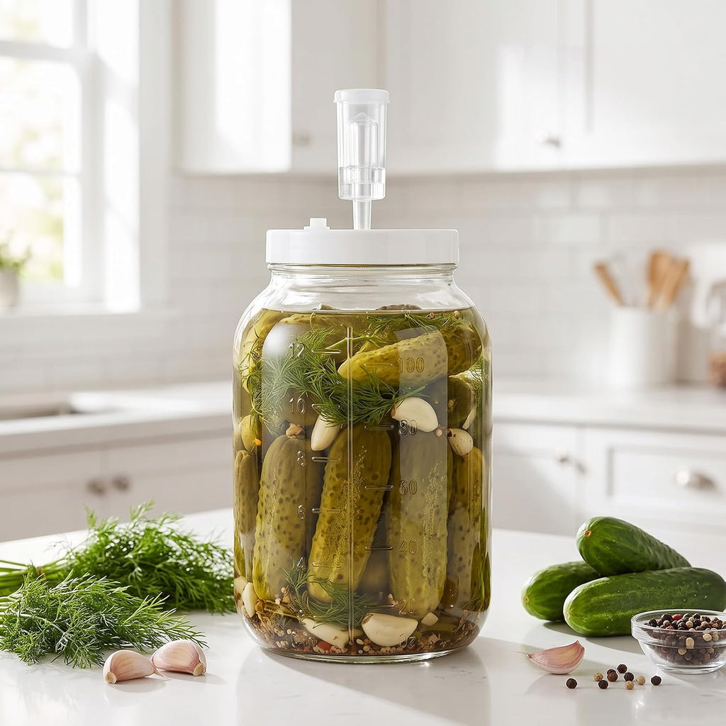 1 Gallon Large Glass Fermentation Jars with Airlock for Kombucha, Pickles | Wide Mouth Mead Making Kit, Canning Jars