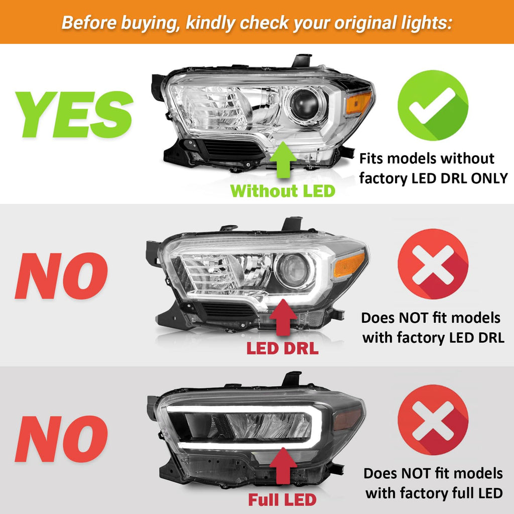 Headlights Assembly with Bulbs for 2016-2023 Toyota Tacoma