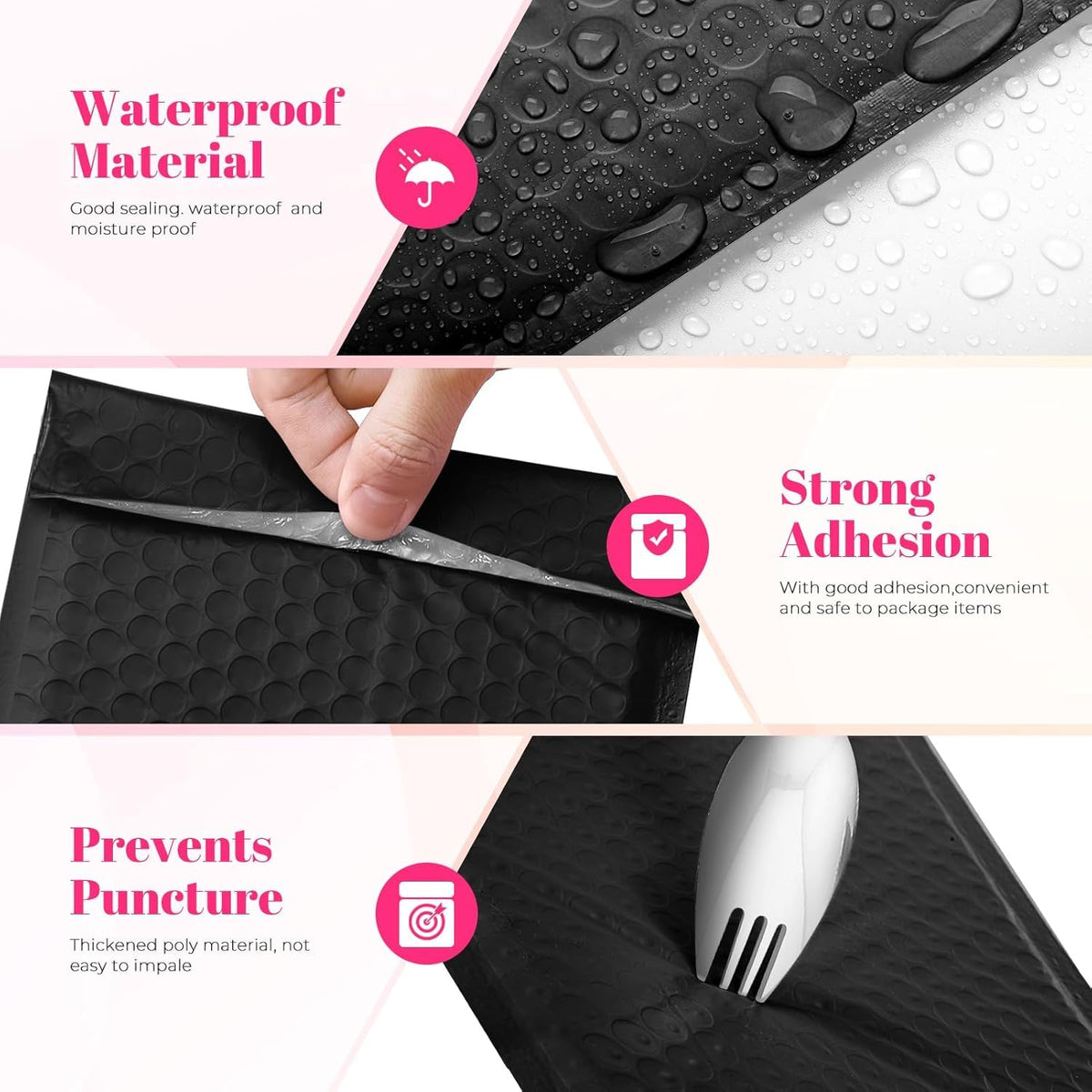 Bubble Mailers 10x13" Padded Envelopes Black 500Pack Waterproof