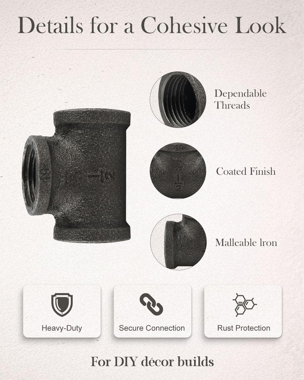 1/2" Malleable Cast Iron Pipe Tees 10 PACK