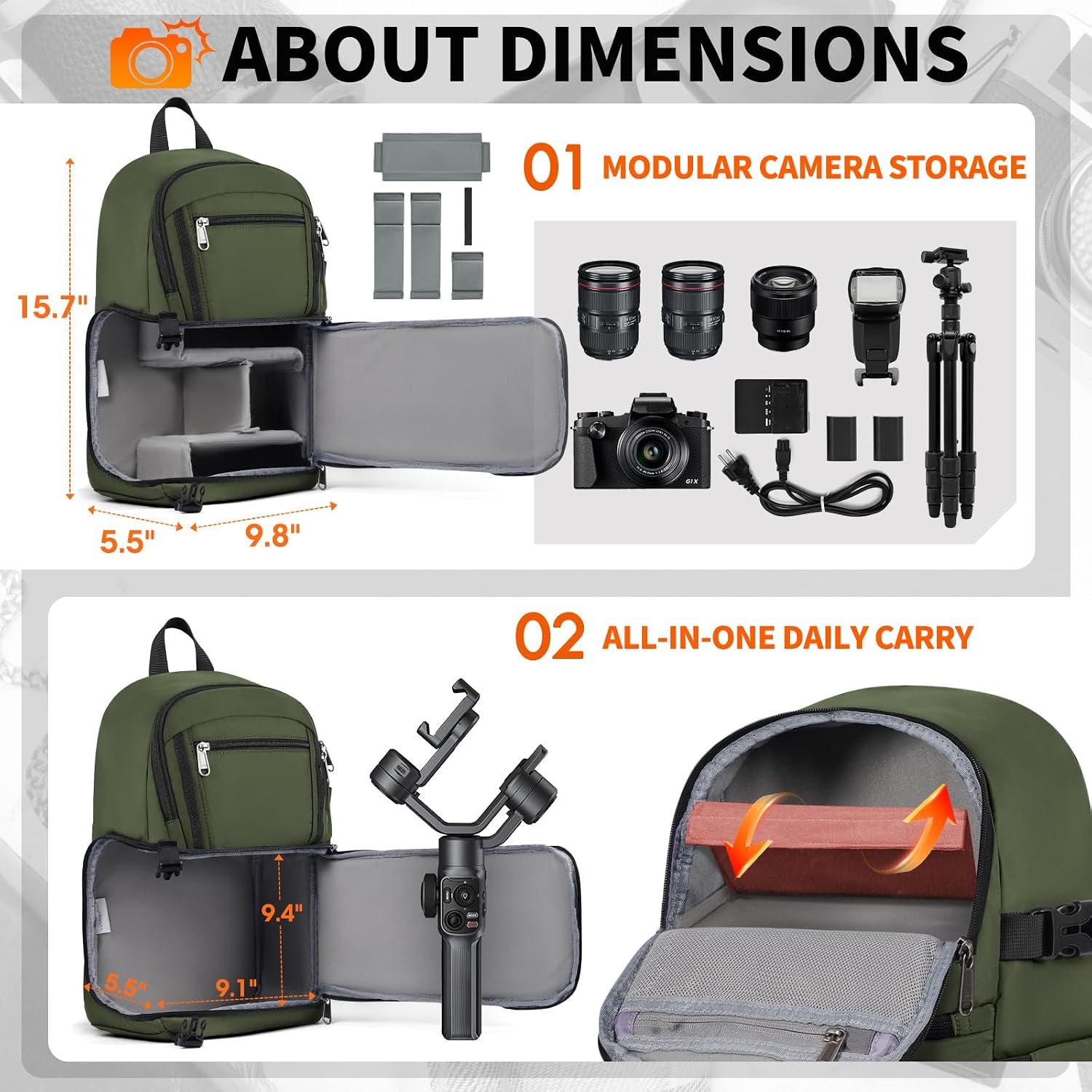 Camera Sling Bag, Small Dslr/Mirrorless Camera Bag & Case | Waterproof Camera Bags for Photographers, with Removable