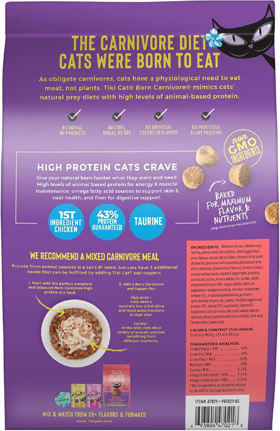 Tiki Cat Born Carnivore Dry Cat Food, Chicken, Herring & Salmon, 2.8 lb Bag