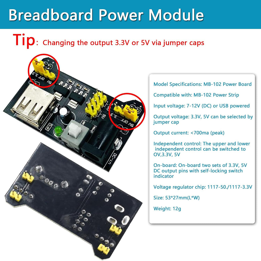 Upgraded Electronics Component Fun Kit Power Supply Module, Jumper Wire, 830 Breadboard