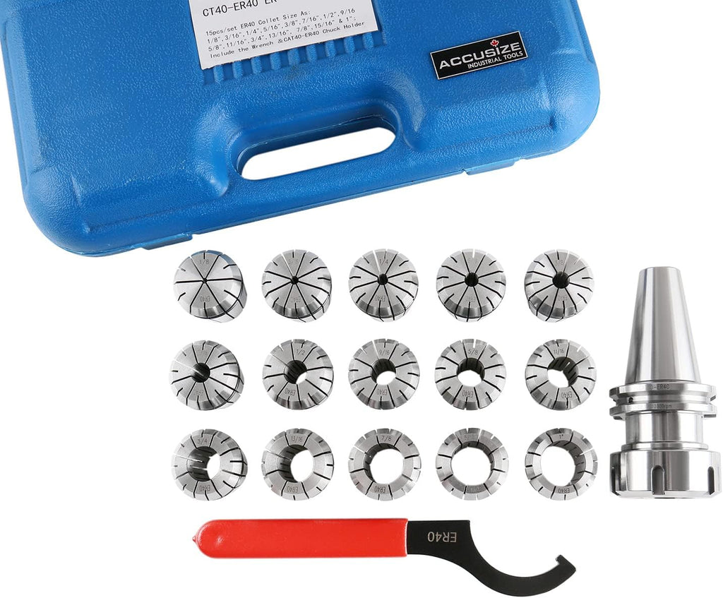 Accusize CAT40 ER40 Collet Chuck Set, 15 Pc, G6.3 12000 RPM