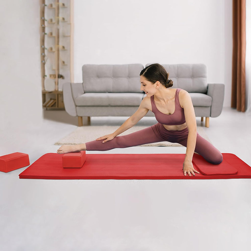 71x24 Inches Yoga Mat with Knee Pad and Optional Blocks – Extra 1-Inch Thick Non-Slip Foam with Anti-Tear Surface and