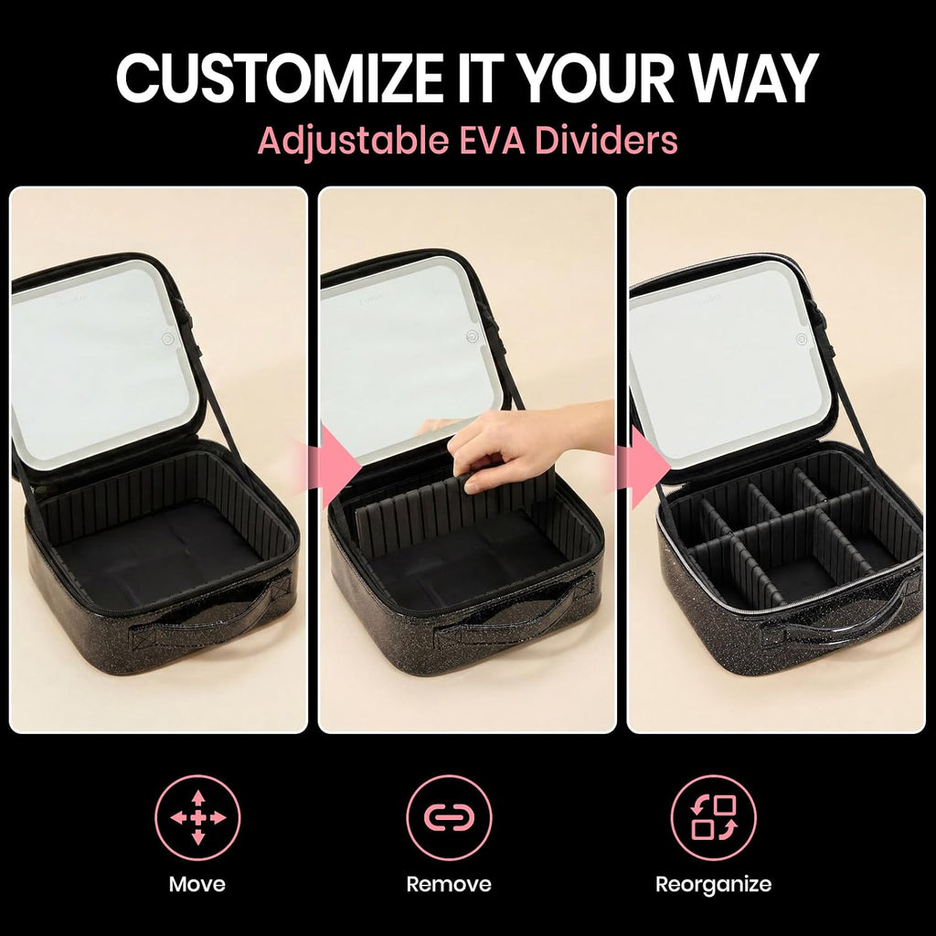 Makeup Bag with Detachable 4K LED Mirror, 3 Light Modes