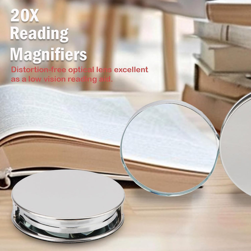 20X Handheld Magnifier, Pocket Magnifying Glass Reading Magnifier | Metal, folding magnifying glass to 180° rotation