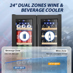 24" Dual Zone Wine and Beverage Refrigerator Quiet Black