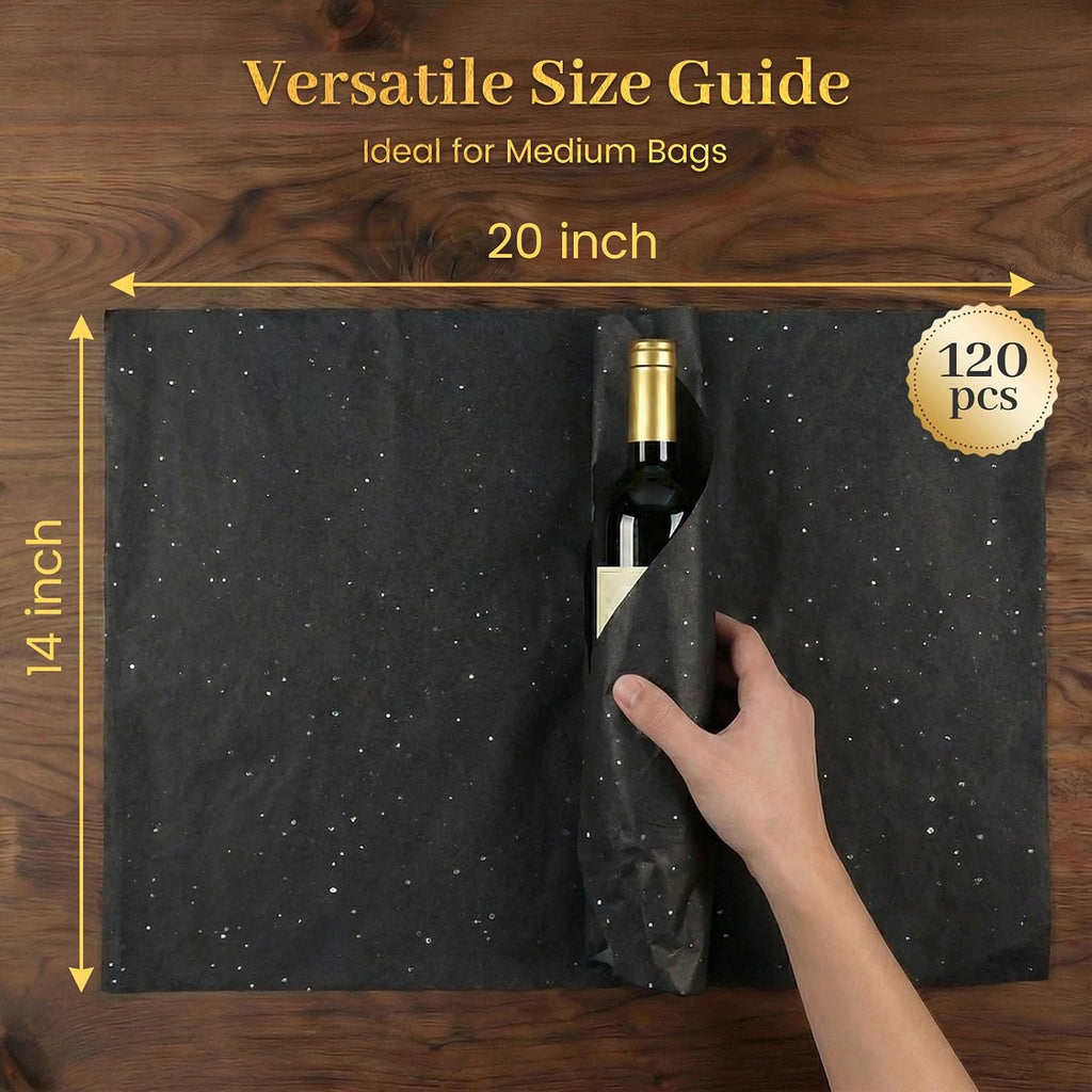 120 Sheets Black Glitter Tissue Paper, 20 X 14 inch