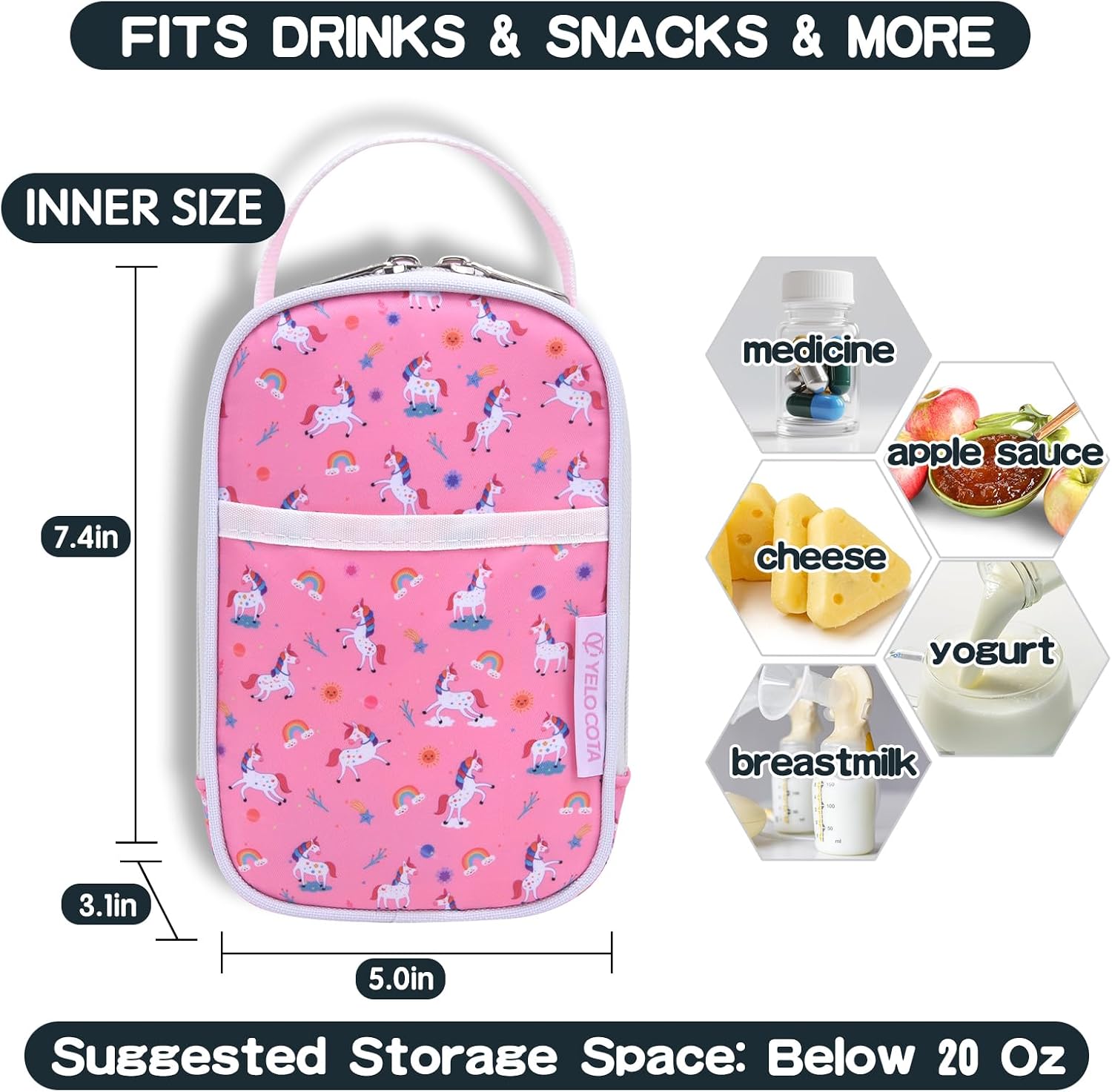 Small Insulated Lunch Bag- Snack Bag- Mini Cooler Bag with Handle for Travel,Work,School(Storage Space below 20oz)