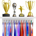 Medal Holder Display Trophy Shelf Organizer, Sturdy Wooden Race Award Hanger Rack with 25 Steel Hooks, Wall Mount