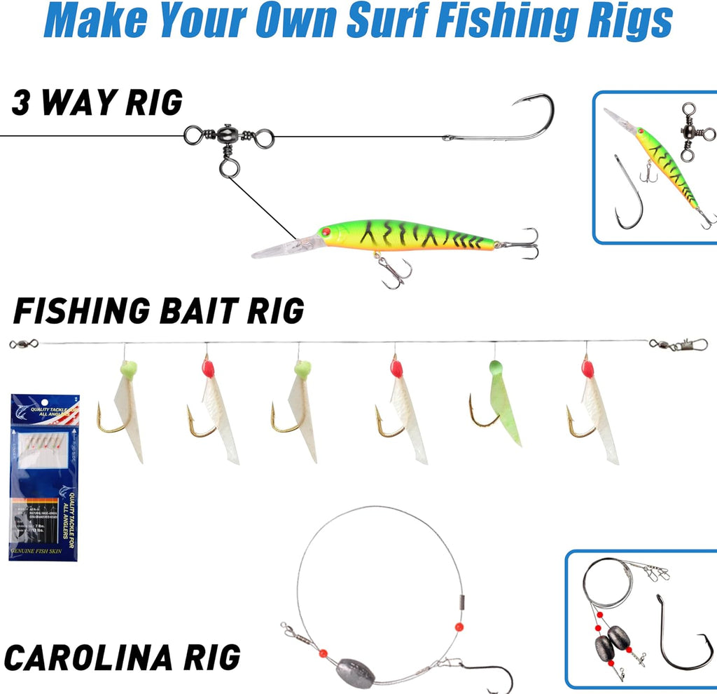 Saltwater Fishing Gear, 180pcs Saltwater Surf Fishing Tackle Kit Saltwater Fishing Lures Fish Finder Rigs Pompano Rig