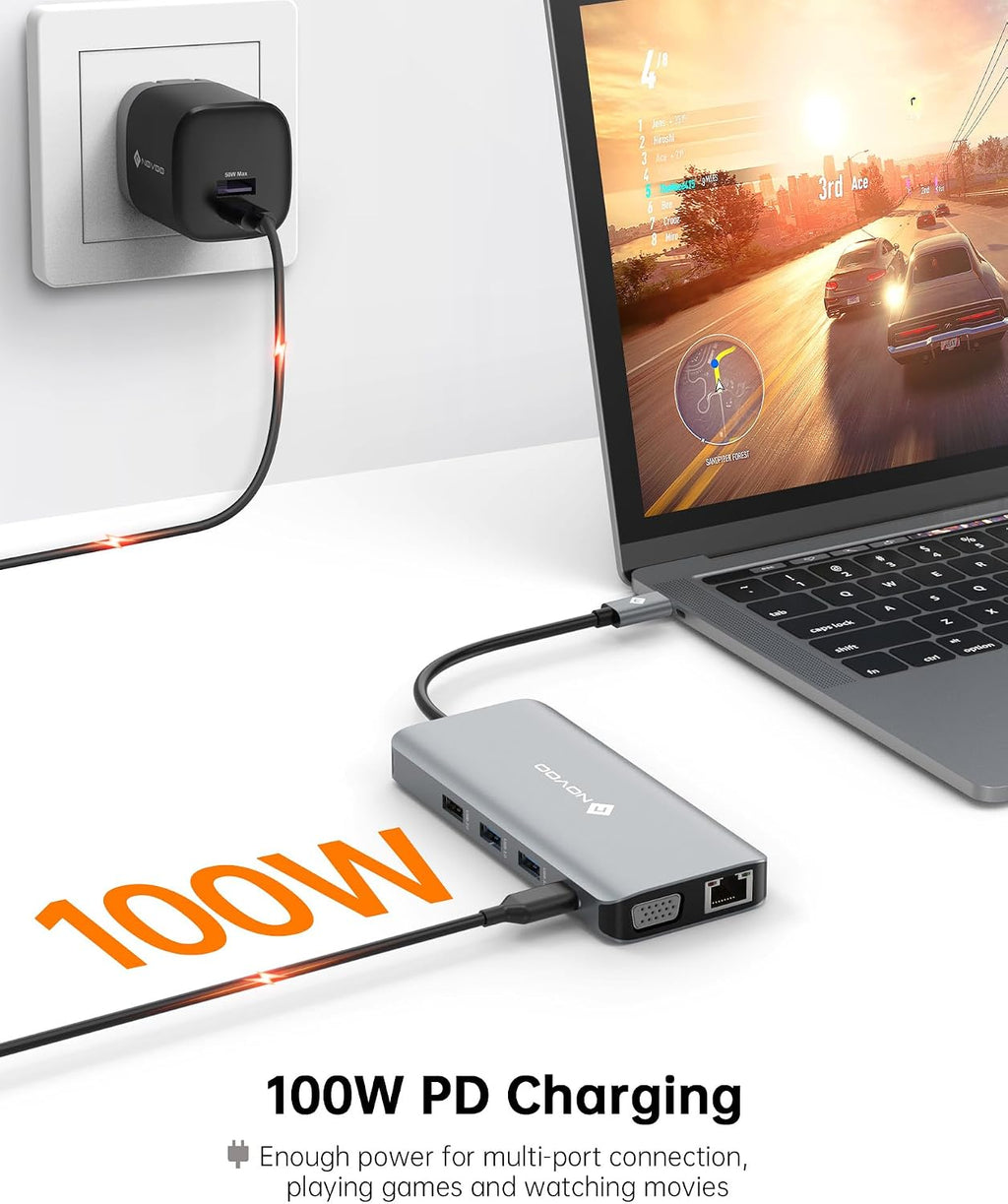 USB C Docking Station Dual HDMI Adapter, 11 in 1 Multi Display Docking Station Dual Monitor with 2 HDMI, VGA, 100W