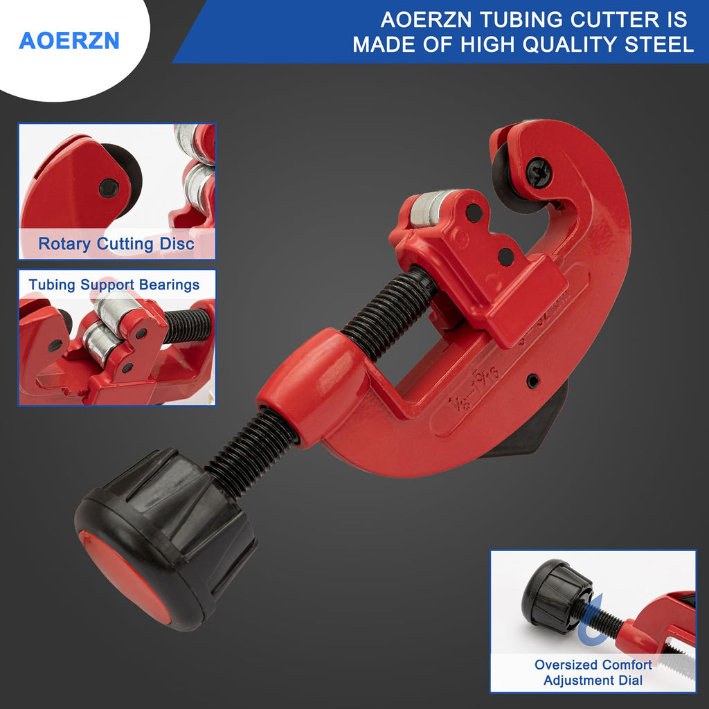 Aoerzn Premium Tubing Cutter 1/8"-1-1/4", With Reamer & Replacement Wheel