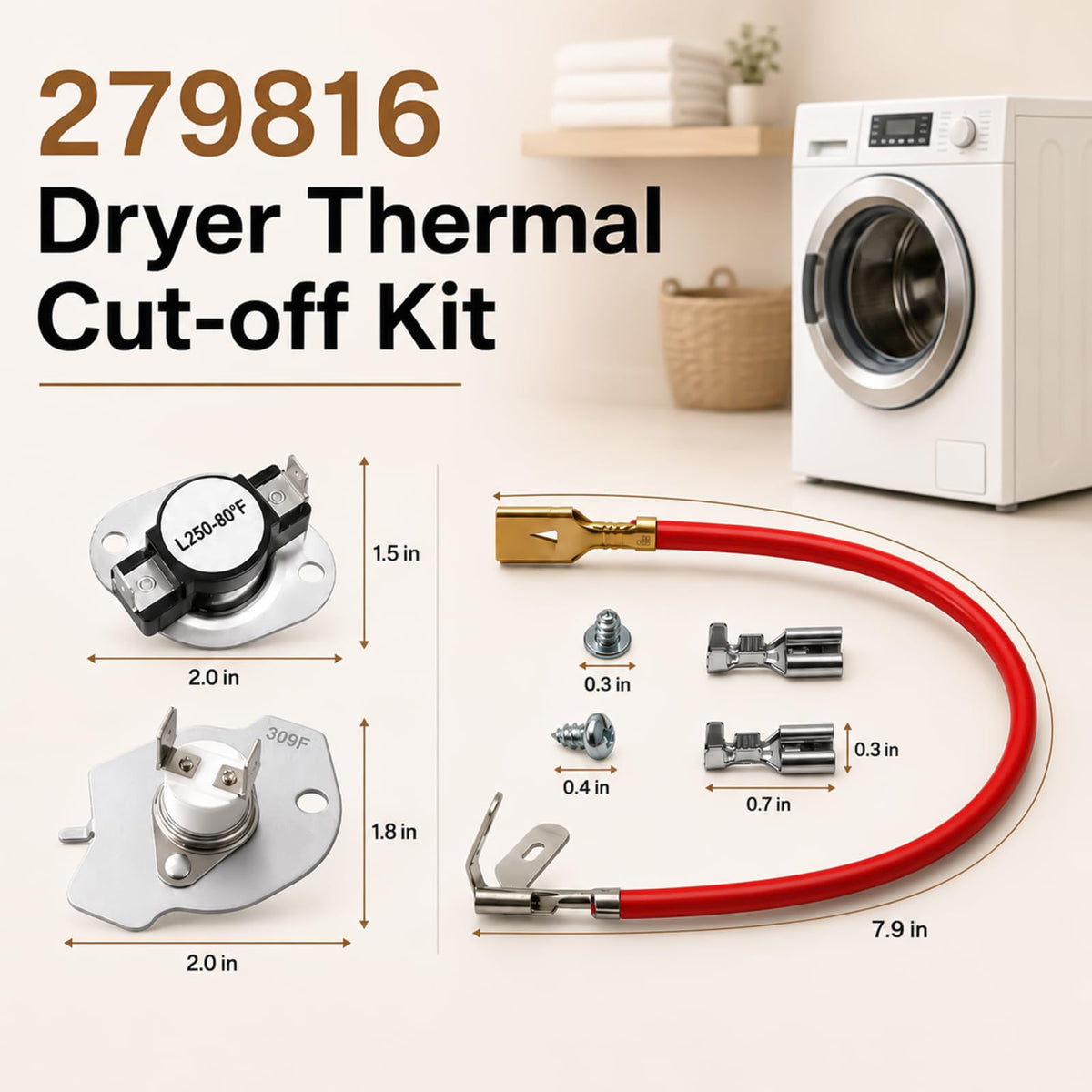 FrigeSwift 279816 Dryer Thermal Cut-off Kit for Whirlpool Kenmore Maytag